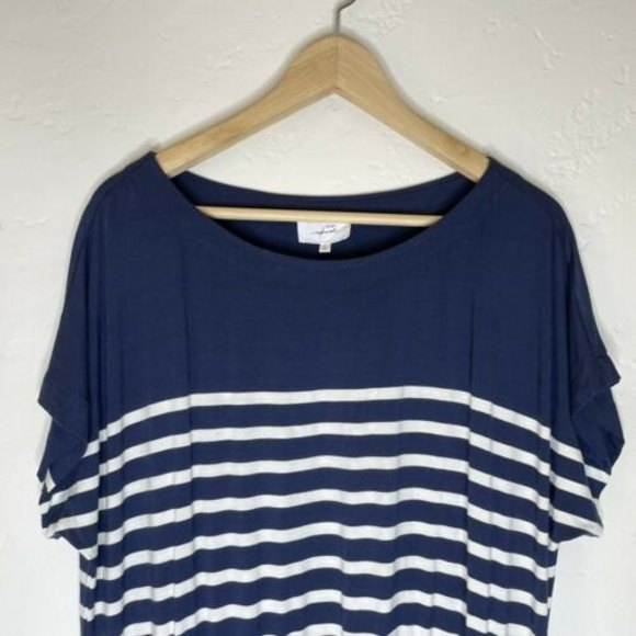 Soma WKND women's large navy blue white striped shirt sleeve maxi dress - Picture 3 of 6